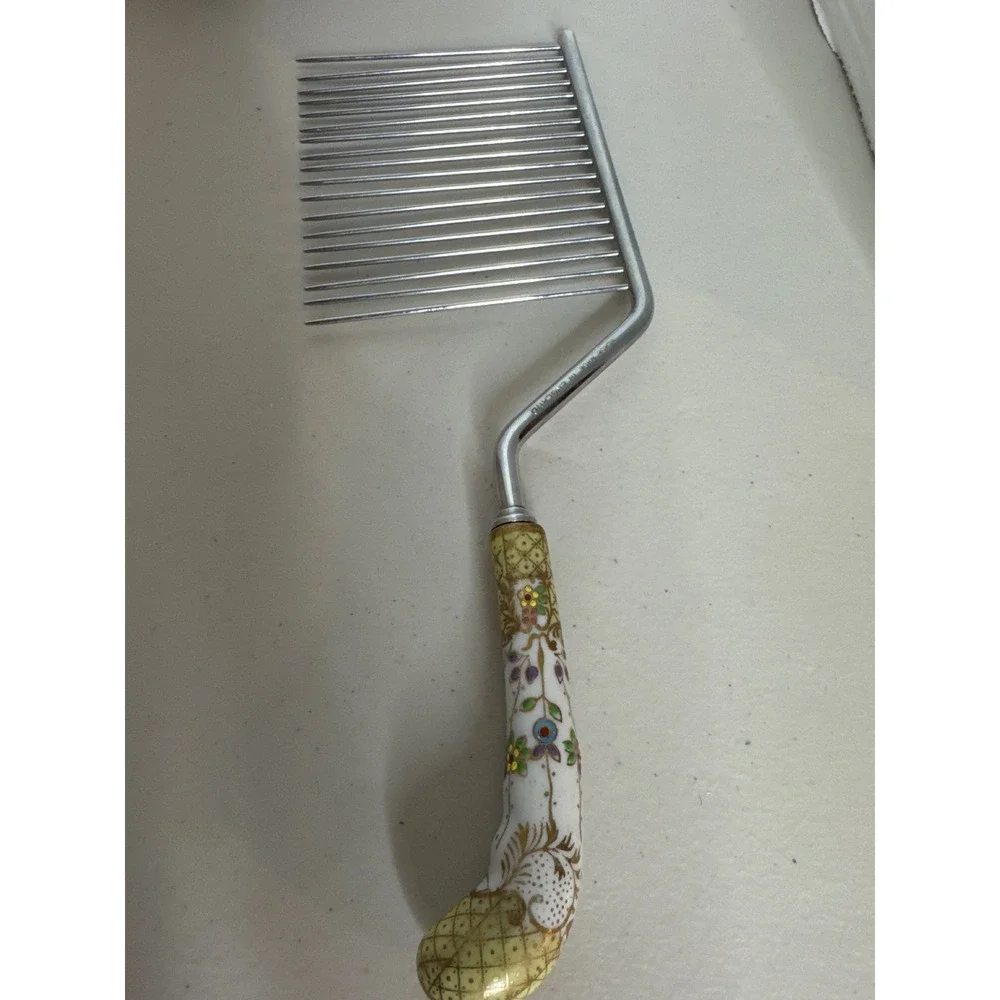 VTG Cake Breaker Server England Stainless Blade Floral Porcelain Handle 10.5in